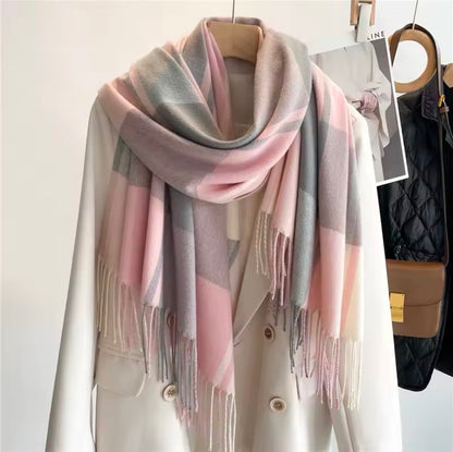 New Women Checked Pattern Cashmere Touch Scarf - Warm Fringe Pashmina Shawl Bufanda UK