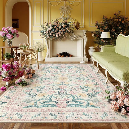 Living Room Carpet Vintage Machine Washable Floral Non-slip Bedroom Bedside Mat Soft Coffee Table Foldable Plush Rug Alfombra Home Beddings