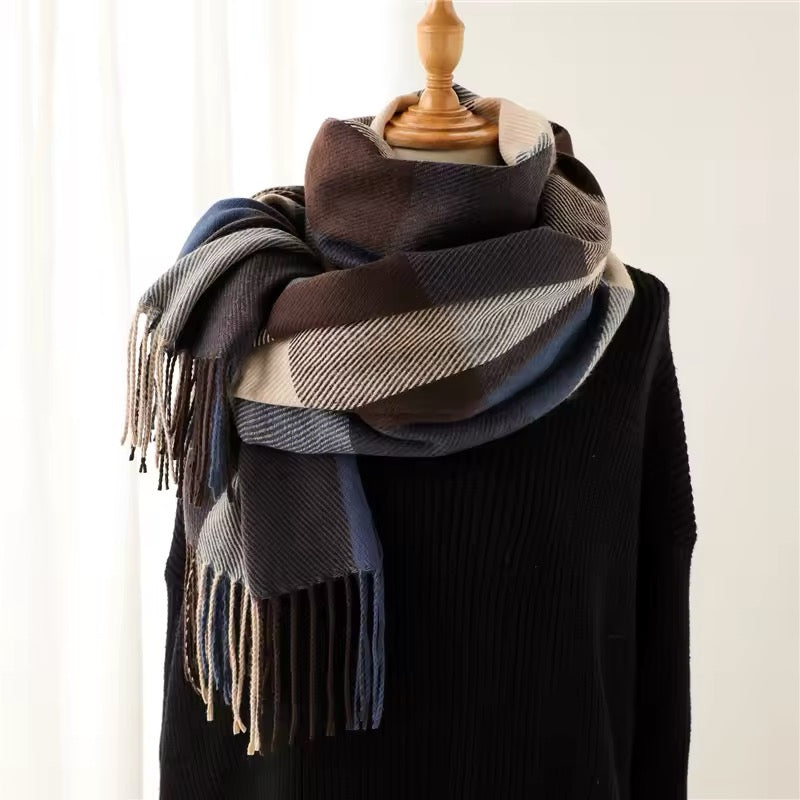 New Women Checked Pattern Cashmere Touch Scarf - Warm Fringe Pashmina Shawl Bufanda UK