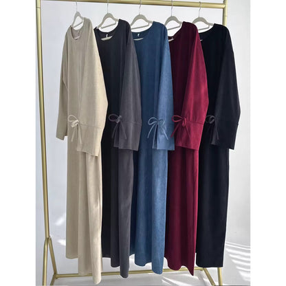 New Spring Sweet Bow-knot Dubai Abaya Luxury Corduroy Arabic Muslim Women Modest Clothing Islam Party Kaftan Fashion Turkey Robe Women Abaya