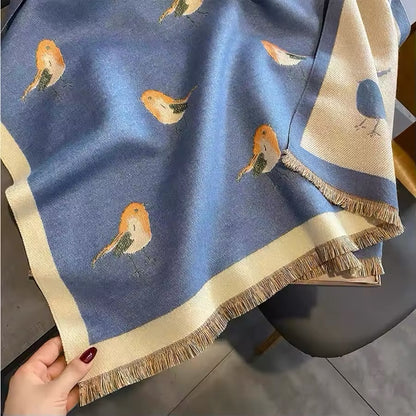 New Scarf Bird Print Scarf Thickened Animal Print Warm Cashmere Double Sided Scarves Luxury Pashmina Viscose Wool Fashion Shawl Women Allure UK