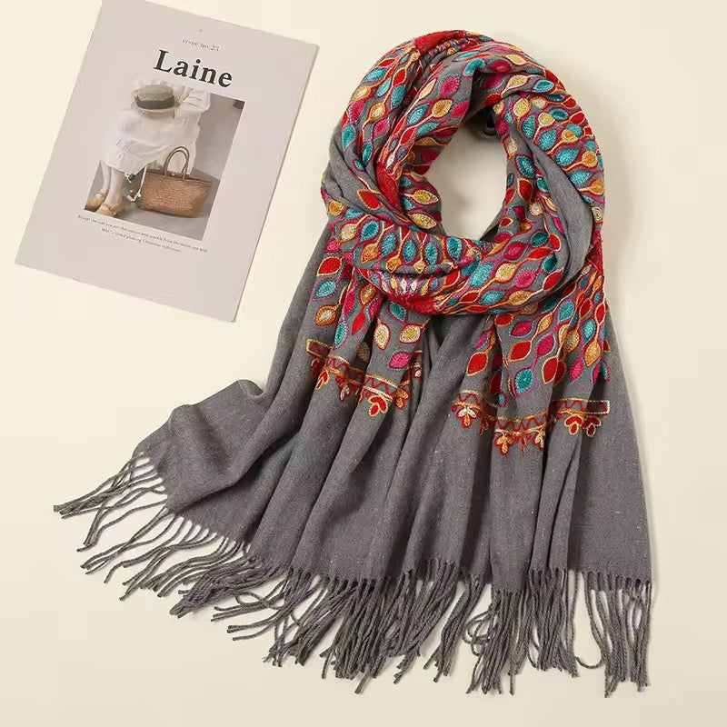 New Women Embroidered Scarf Elegant and Versatile for Women Floral Long Scarves Echarpe Shawl Large Wrap UK