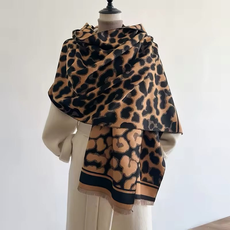 New Scarf Leopard Print Scarf Thickened Animal Cheetah Print Warm Cashmere Double Sided Scarves Luxury Pashmina Viscose Wool Fashion Shawl Women Allure UK