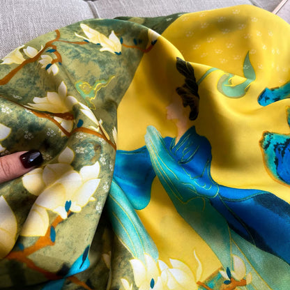 180X90CM Satin Shawls Autumn Colour Print Bandanna Luxury Silk Scarf Scarves Popular Sunscreen Beach Towel Foulard Women Silk Satin