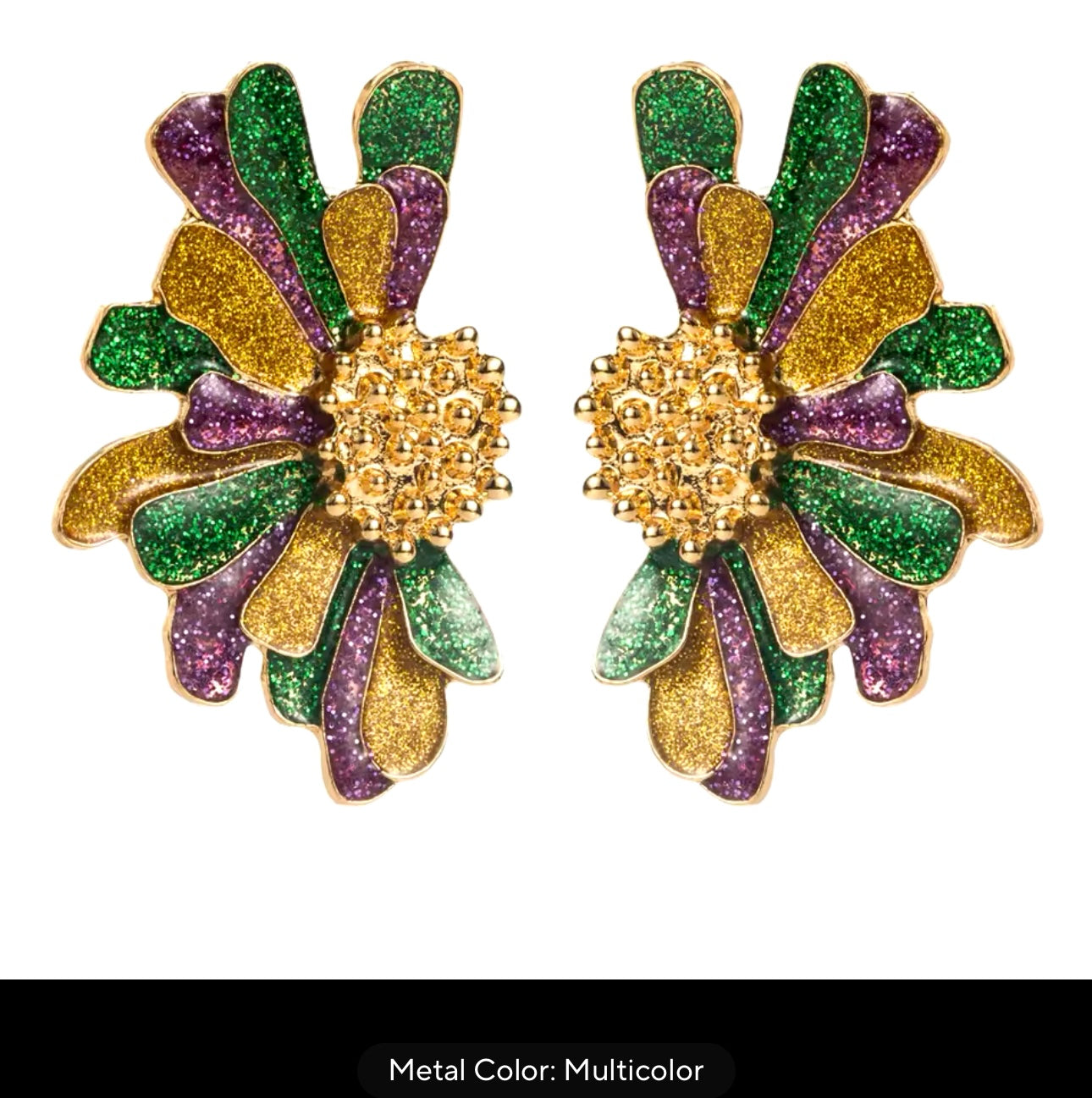 Metal Mardi Gras Flower Stud Earrings for Women New Creative Simple Design Jewellery Accessory