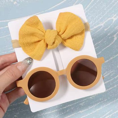 New 2Pcs/Pack Vintage Kids Bows Headband Round Sunglasses Children Sun Glasses Protection Glasses Baby Hair Kids Accessories UK