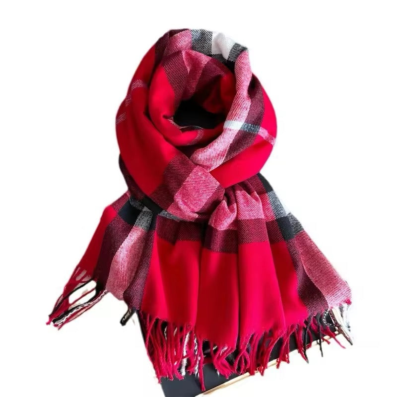 New Women Checked Pattern Cashmere Touch Scarf - Warm Fringe Pashmina Shawl Bufanda UK