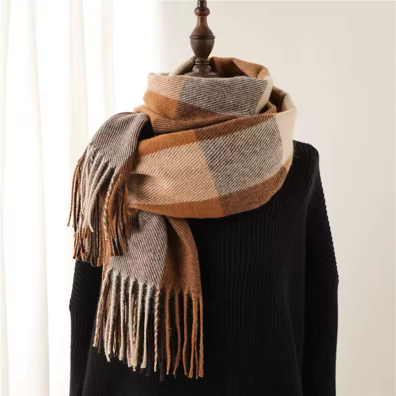 New Women Checked Pattern Cashmere Touch Scarf - Warm Fringe Pashmina Shawl Bufanda UK