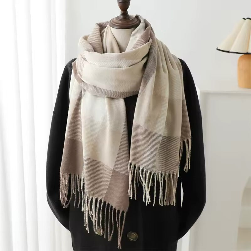 New Women Checked Pattern Cashmere Touch Scarf - Warm Fringe Pashmina Shawl Bufanda UK