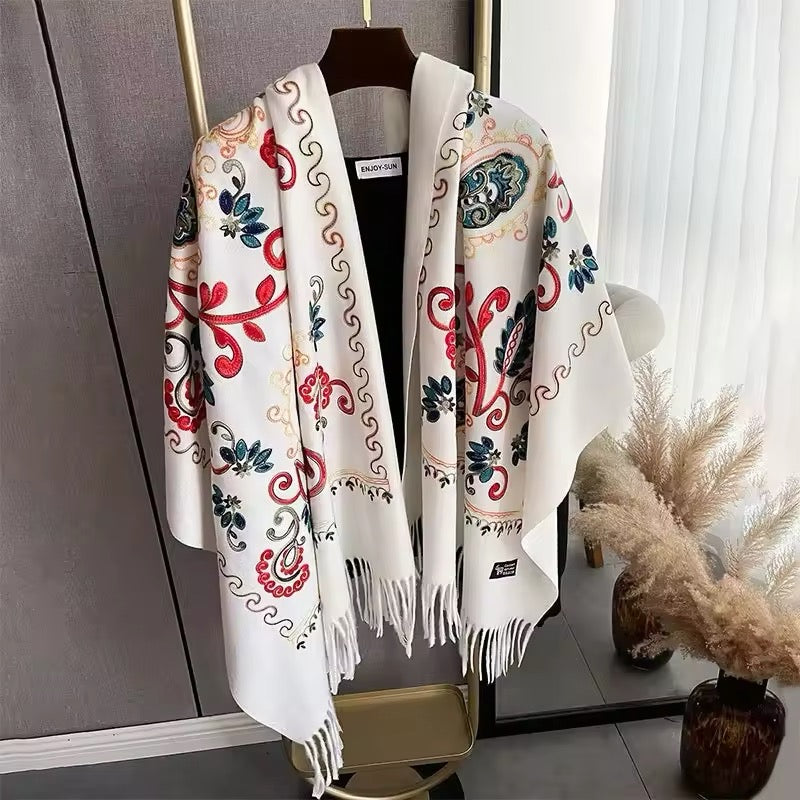 New Women Embroidered Scarf Elegant and Versatile for Women Floral Long Scarves Echarpe Shawl Large Wrap UK