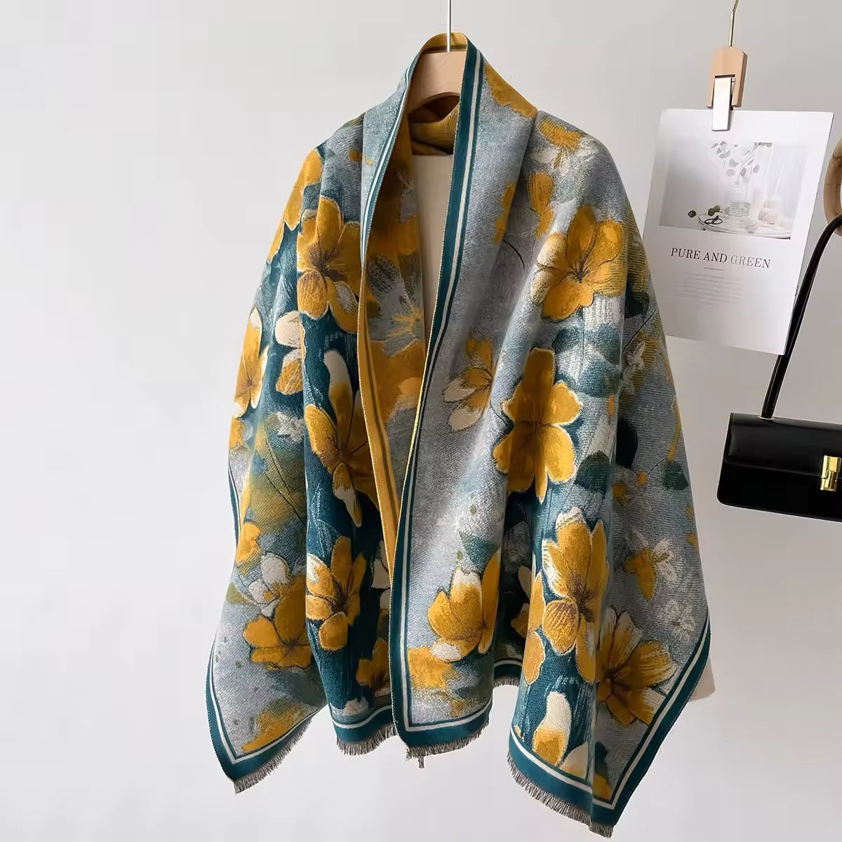 New Luxury Women Floral Double Sided Cashmere Touch Scarf - Warm Fringe Pashmina Shawl Bufanda UK