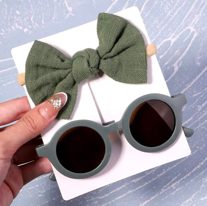 New 2Pcs/Pack Vintage Kids Bows Headband Round Sunglasses Children Sun Glasses Protection Glasses Baby Hair Kids Accessories UK