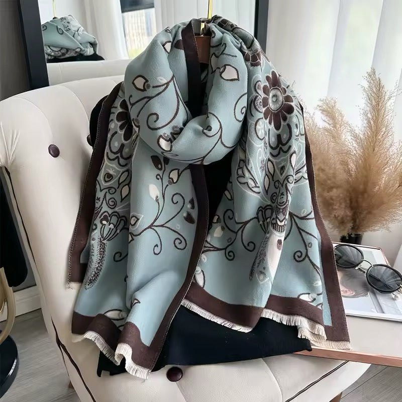 New Luxury Women Floral Cashmere Touch Flower Scarf - Warm Fringe Pashmina Shawl Bufanda UK