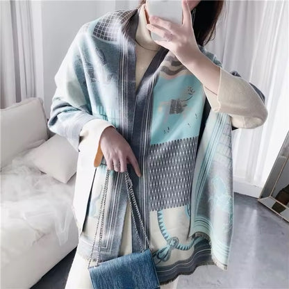 New Luxury Women Limited Edition Horse Design Cashmere Touch Scarf - Warm Fringe Pashmina Shawl Bufanda UK