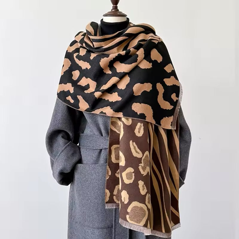 New Scarf Tiger and Leopard Print Scarf Thickened Animal Print Warm Cashmere Double Sided Scarves Luxury Pashmina Viscose Wool Fashion Shawl Women Allure UK