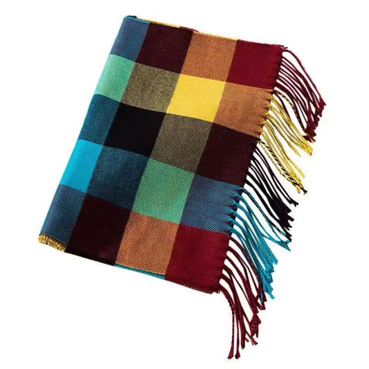 New Women Checked Pattern Cashmere Touch Scarf - Warm Fringe Pashmina Shawl Bufanda UK