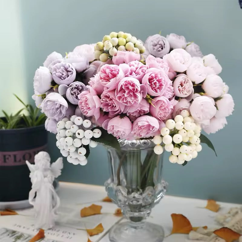 Peony Artificial Flowers Silk Bouquet 27heads Roses Fake Flower for Table Vase Arrange Home Decor Wedding Decoration Flowers