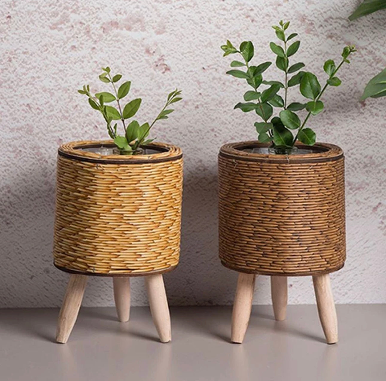 Nordic Imitation Rattan Flower Pot Hand Woven Flower Shelf Planters Plant Stand Holder Basket Garden Home Decor Home Storage Basket