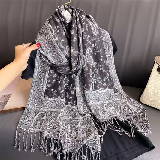 New Luxury Women Classic Pashmina  Cashmere Touch Bohemia Scarf - Warm Fringe Pashmina Shawl Bufanda UK