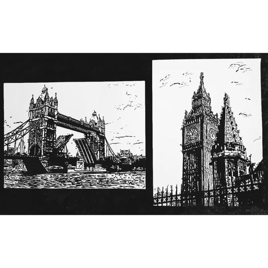 Original New Hand-Drawn Tower Bridge, Big Ben Sketch on A4 or A3 Cartridge 130 gsm Paper (NO FRAME) - Limited Edition