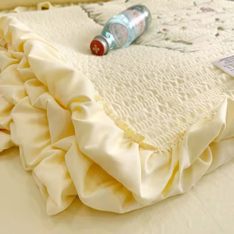 3 pc Korean Princess Ruffles Flowers Embroidery Summer Quilt Bedspread on the bed Quilt Air-conditioning Blanket Bedding Set