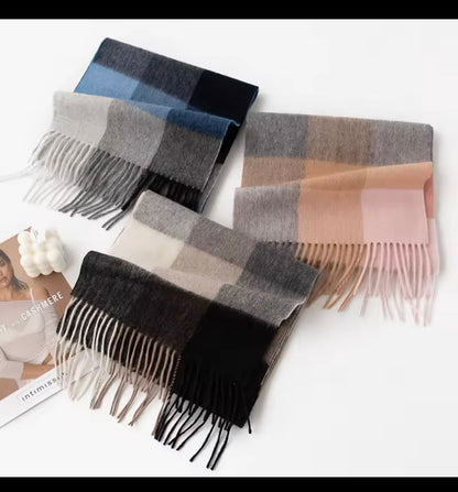 Autumn Winter Plaid Wool Scarf for Women Cashmere Shawl Warm Thickened Neckerchief Korean Versatile Wraps Fashion Tassel Scarves Women Checked Women Woollen