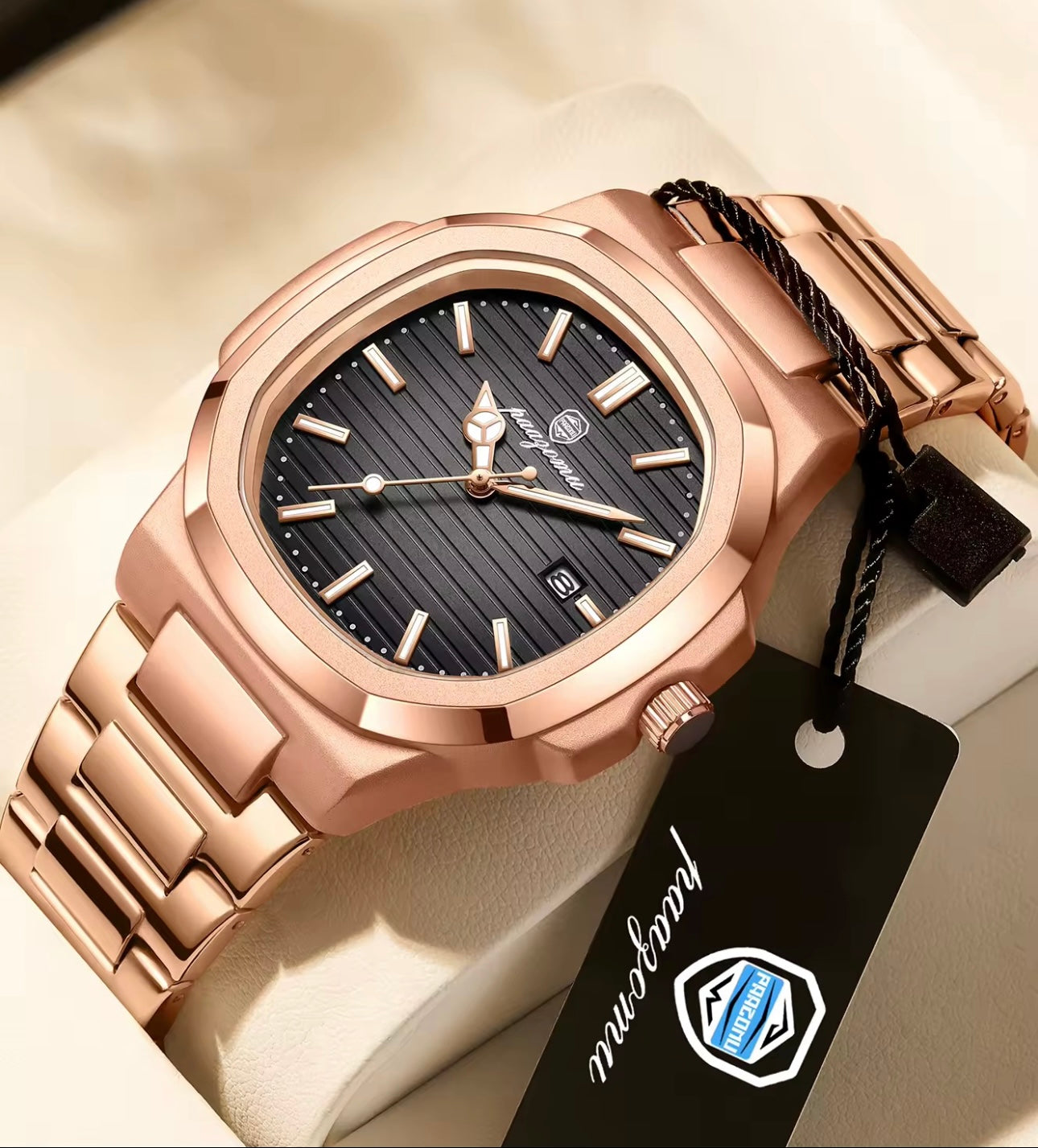 New POEDAGAR Luxury Watch Business Waterproof Male Clock Luminous Date Stainless Steel Square Quartz Male Watch