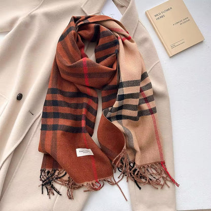 New Women Checked Pattern Cashmere Touch Scarf - Warm Fringe Pashmina Male Shawl Bufanda UK