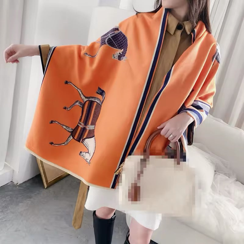 New Luxury Women Limited Edition Horse Design Cashmere Touch Scarf - Warm Fringe Pashmina Shawl Bufanda UK