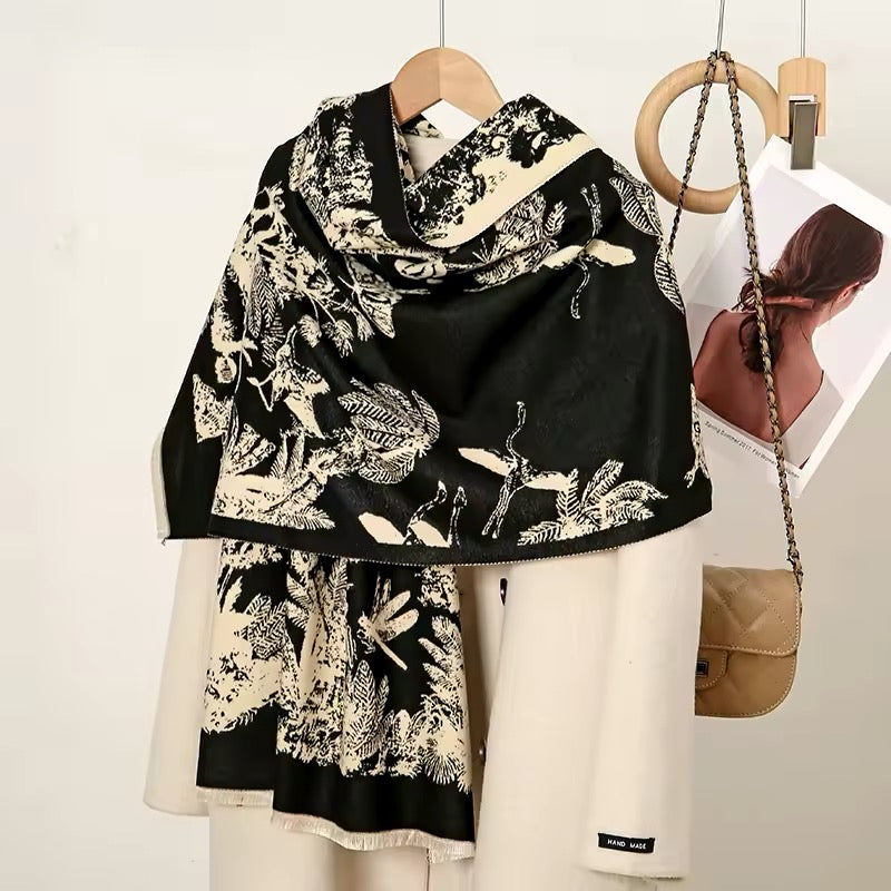 New Luxury Women Floral Cashmere Touch Landscape Scarf - Warm Fringe Pashmina Shawl Bufanda UK