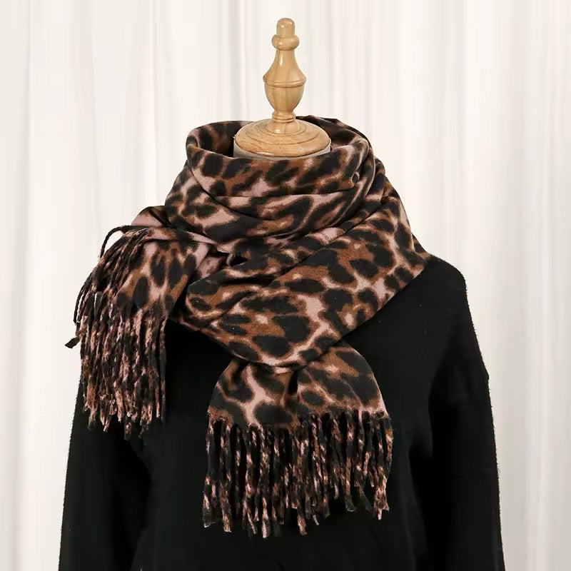 New Leopard Print Scarf Thickened Animal Cheetah Print Warm Cashmere Double Sided Scarves Luxury Pashmina Viscose Wool Fashion Shawl Women Allure UK