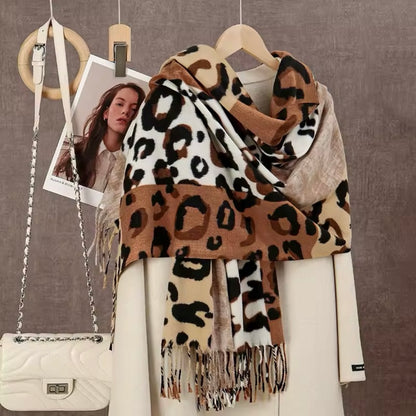 New Leopard Print Scarf Thickened Animal Cheetah Print Warm Cashmere Double Sided Scarves Luxury Pashmina Viscose Wool Fashion Shawl Women Allure UK