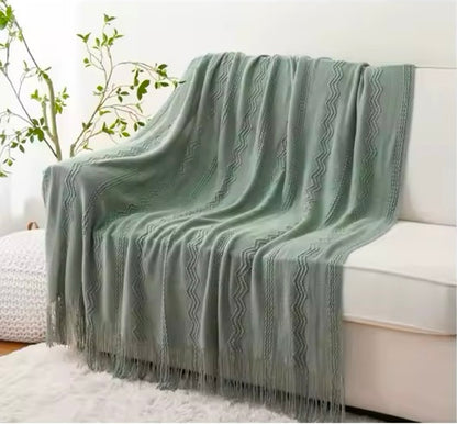 Battilo Christmas Plaid Throw Blanket for Bed Knit Throws With Tassel Sofa Blankets Green Lightweight Knitted Blanket Home Beddings