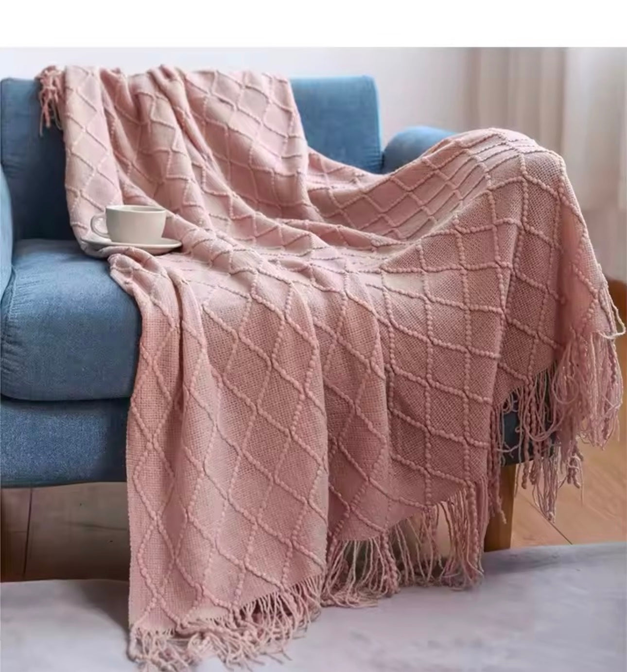 Knitted Throw Blanket for Beds Sofa with Tassel Gray Blue Solid Textured Plaid Sofa Cover Nordic Home soft Nap Custom Blanket Home Beddings