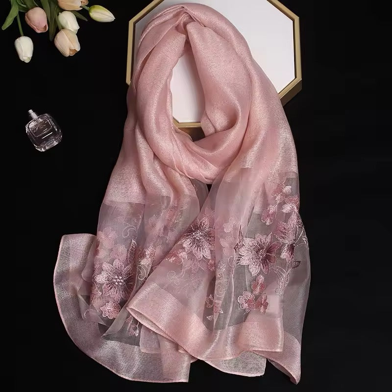 New Women Silk Satin Scarf Luxury Hijab Women Soft Embroidered Scarves Echarpe Shawl Large Wrap UK