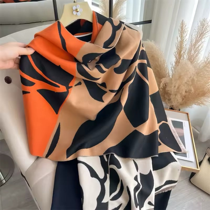 New Luxury Women Floral Cashmere Touch Flower Scarf - Warm Fringe Pashmina Shawl Bufanda UK