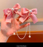 Sweet Princess Style Pink Pearls Chain Bow Hair Clip Women Children's Cute Back Head Hairpins Hair Clips Girls Hair Kids Accessories