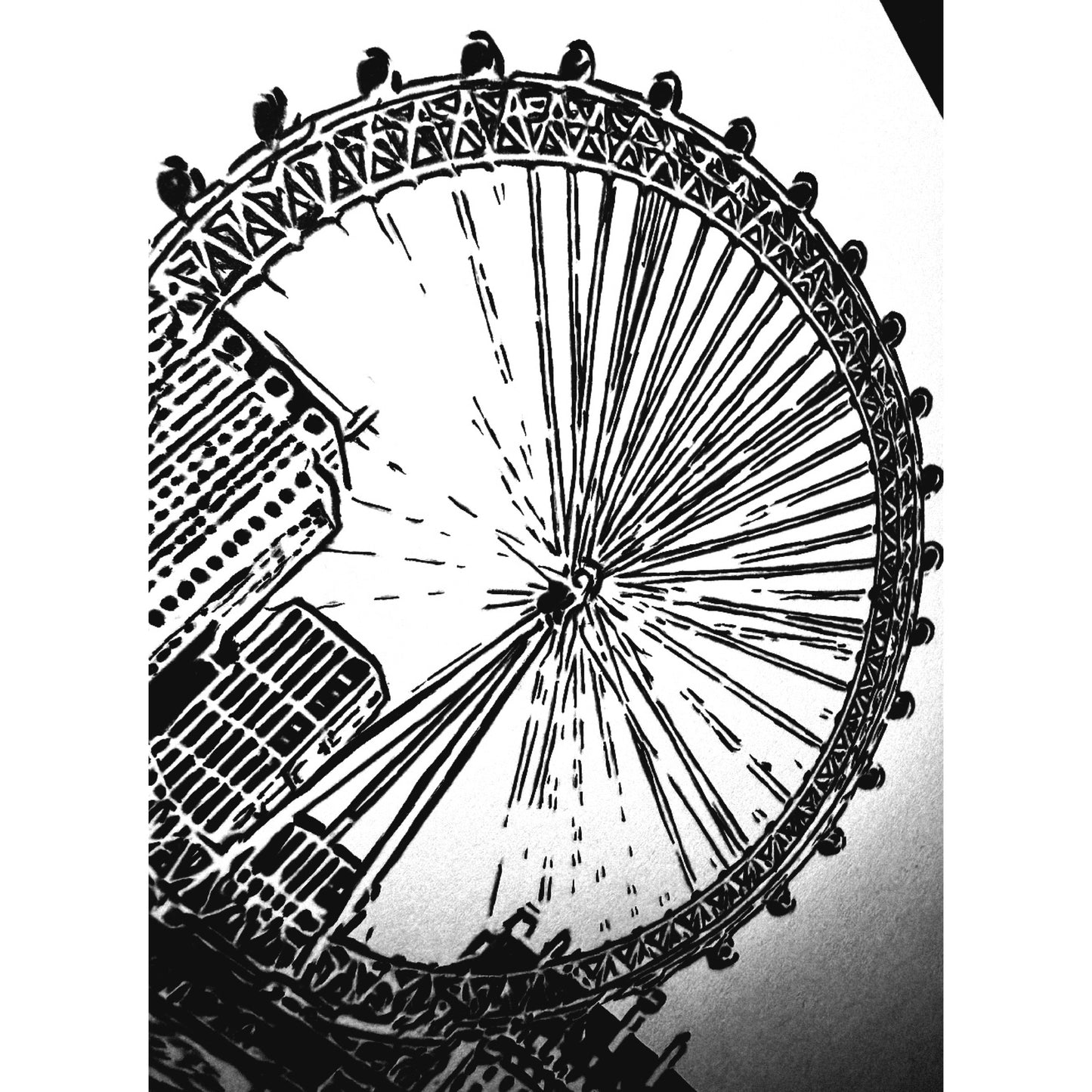 Original New Hand-Drawn London Eye Sketch on A4 or A4 Cartridge 130 gsm Paper (NO FRAME) - Limited Edition