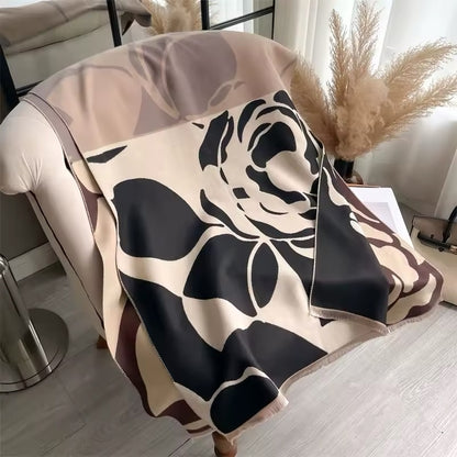 New Luxury Women Floral Cashmere Touch Flower Scarf - Warm Fringe Pashmina Shawl Bufanda UK