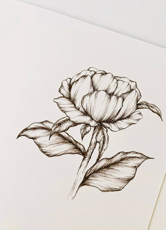 Original Floral Drawing New Blooming Flower Pen Sketch on A4 or A3 Cartridge 130 gsm Paper (NO FRAME) - Limited Edition