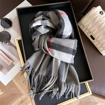 New Women Checked Pattern Cashmere Touch Scarf - Warm Fringe Pashmina Shawl Bufanda UK