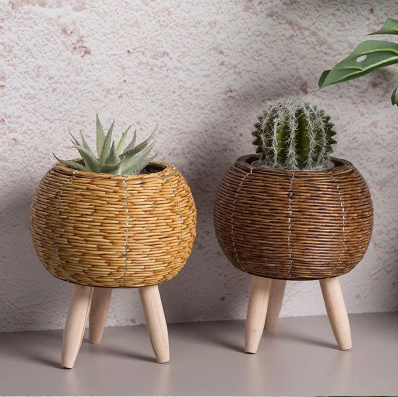 Nordic Imitation Rattan Flower Pot Hand Woven Flower Shelf Planters Plant Stand Holder Basket Garden Home Decor Home Storage Basket