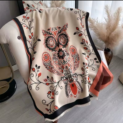 New Luxury Women Floral Cashmere Touch Flower Scarf - Warm Fringe Pashmina Shawl Bufanda UK