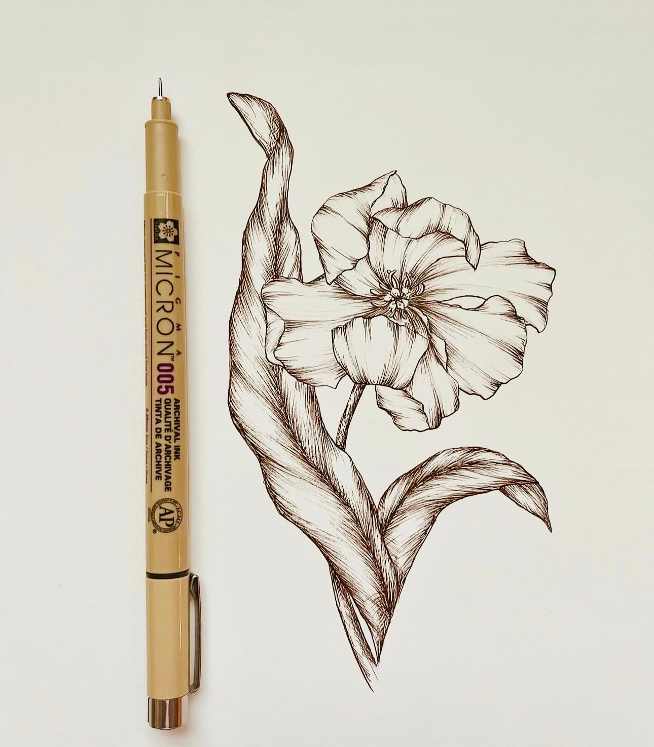 Original Floral Drawing New Blooming Flower Pen Sketch on A4 or A3 Cartridge 130 gsm Paper (NO FRAME) - Limited Edition