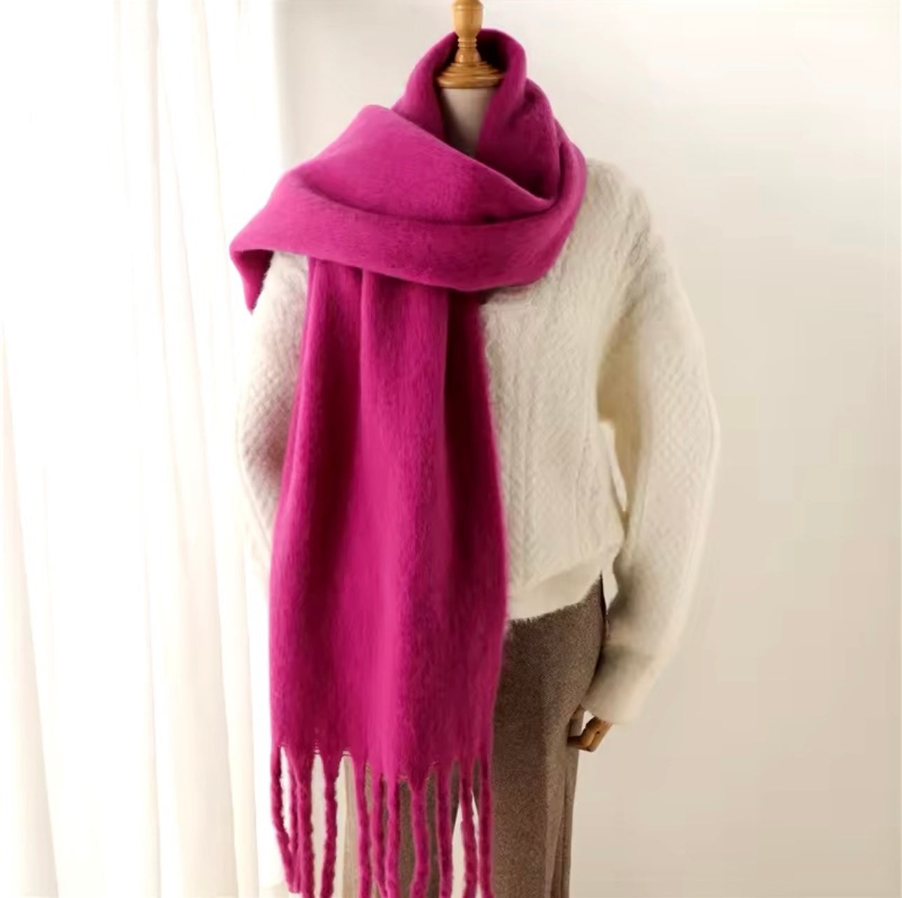 New Women Woollen Cashmere Touch Scarf for Women - Warm Fringe Pashmina Shawl Bufanda UK