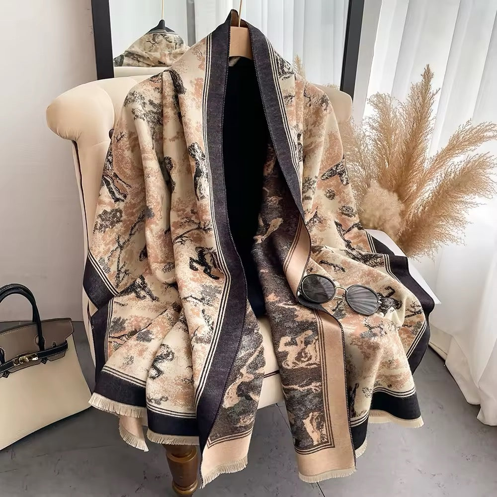 New Scarf Thickened Animal Forest & Women Floral Print Warm Cashmere Double Sided Scarves Luxury Pashmina Viscose Wool Fashion Shawl Women Allure UK