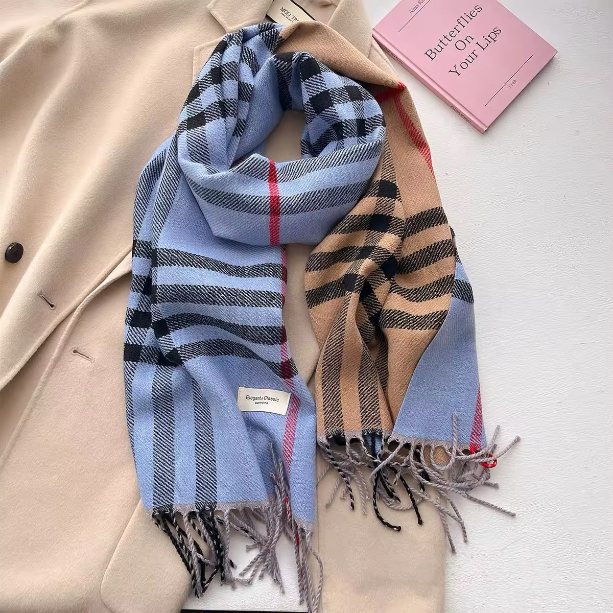 New Women Checked Pattern Cashmere Touch Scarf - Warm Fringe Pashmina Male Shawl Bufanda UK