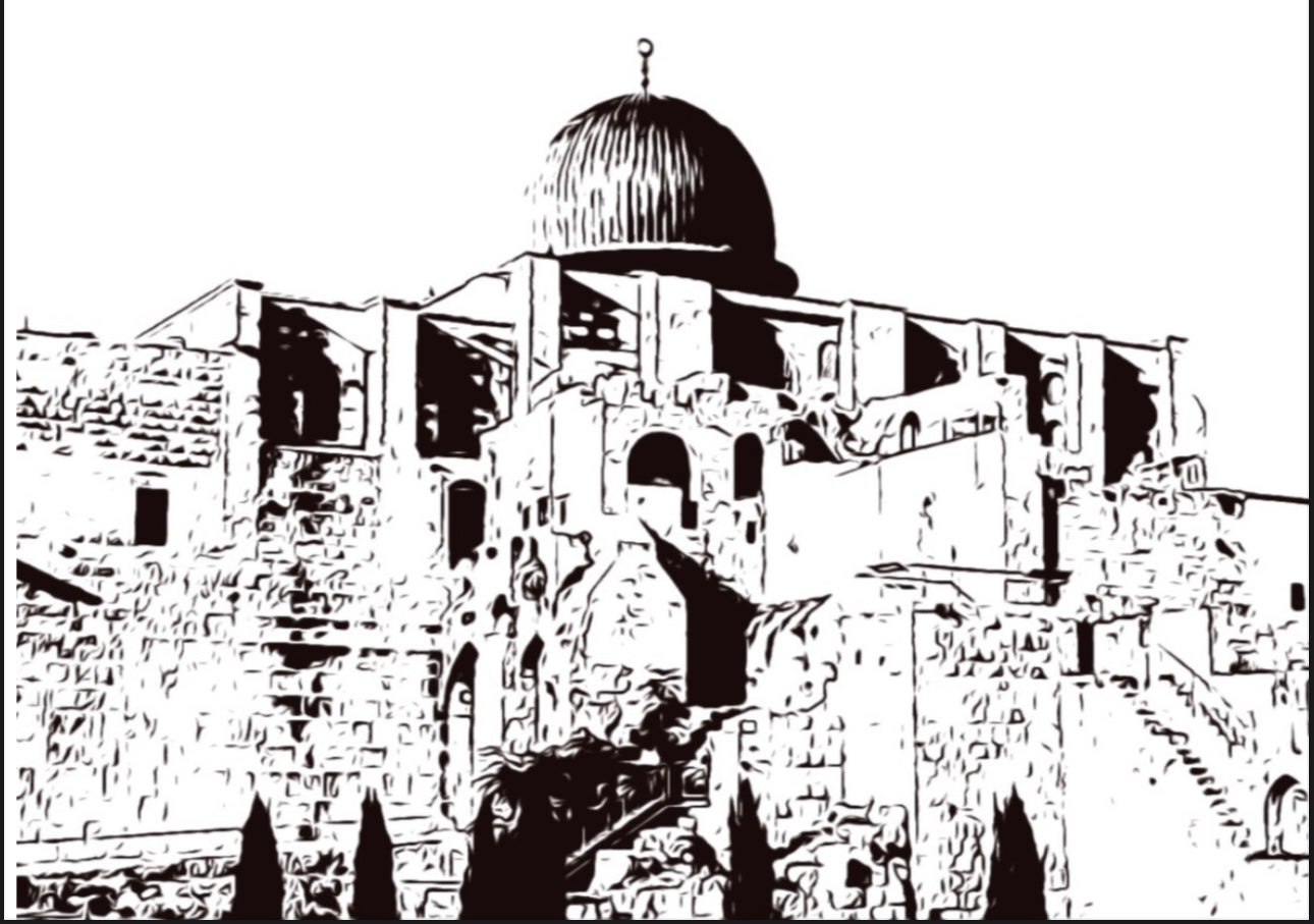 Original New Hand-Drawn Aqsa Mosque Sketch on A4 or A3 Cartridge 130 gsm Paper (NO FRAME) - Limited Edition