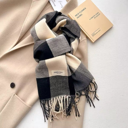 New Women Checked Pattern Cashmere Touch Scarf - Warm Fringe Pashmina Male Shawl Bufanda UK