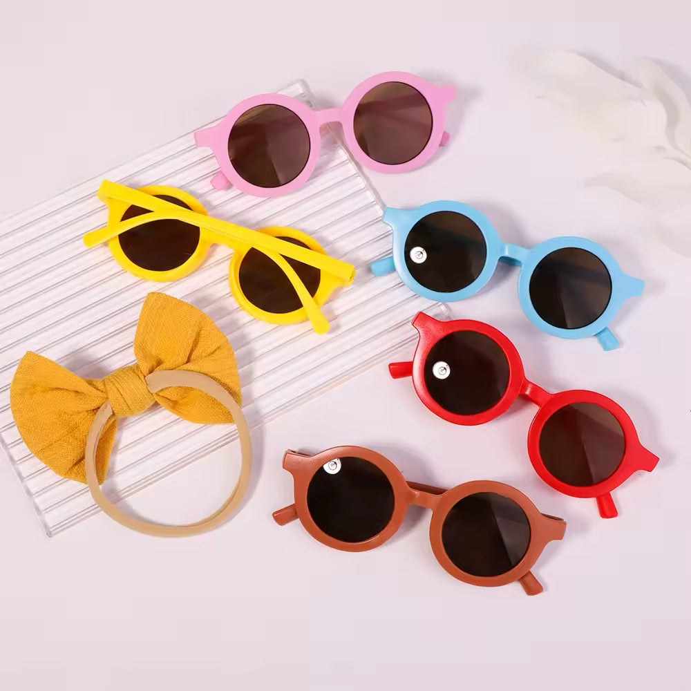 New 2Pcs/Pack Vintage Kids Bows Headband Round Sunglasses Children Sun Glasses Protection Glasses Baby Hair Kids Accessories UK